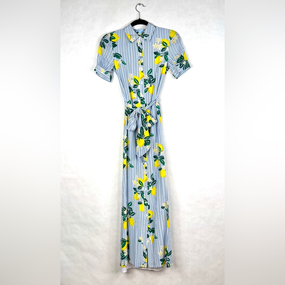 DRAPER JAMES Collection Lemon Blossom Floral Silk Maxi Shirtdress - Sz 0 - Picture 3 of 11